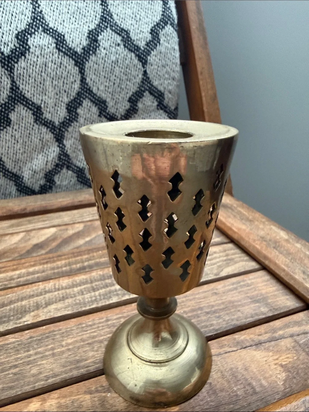 Vintage Brass Pierced Taper Candle Holder | Boho Goblet Style